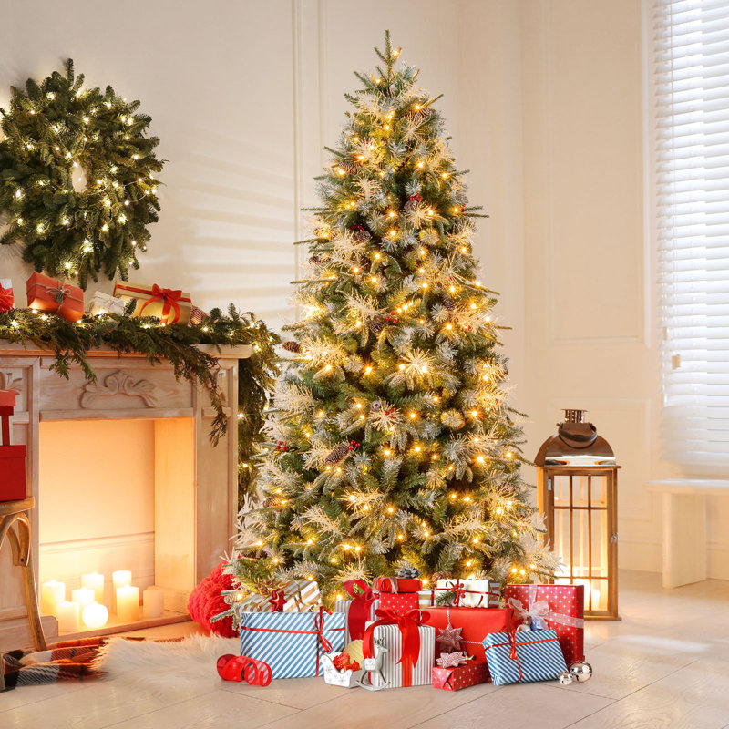  Arbre de Noël artificiel illuminé 7 pi avec 1072 extrémités en PE et PVC et PET, 7'