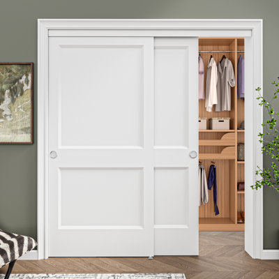 72" x 80" Height 2 Panel Classic Style Interior Sliding Door Solid Core Hardware kit Handles Including