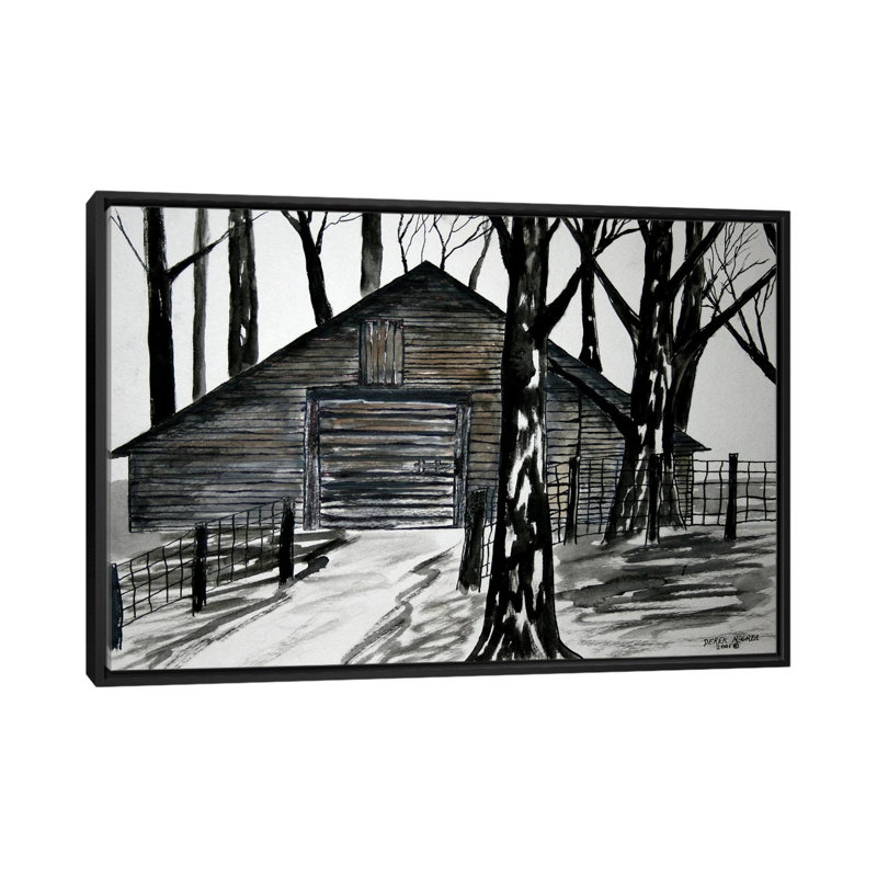 «Country Barn», reproduction sur toile, H 18 po x l 26 po x P 1,5 po, Toile avec cadre noir, Pas de tapis