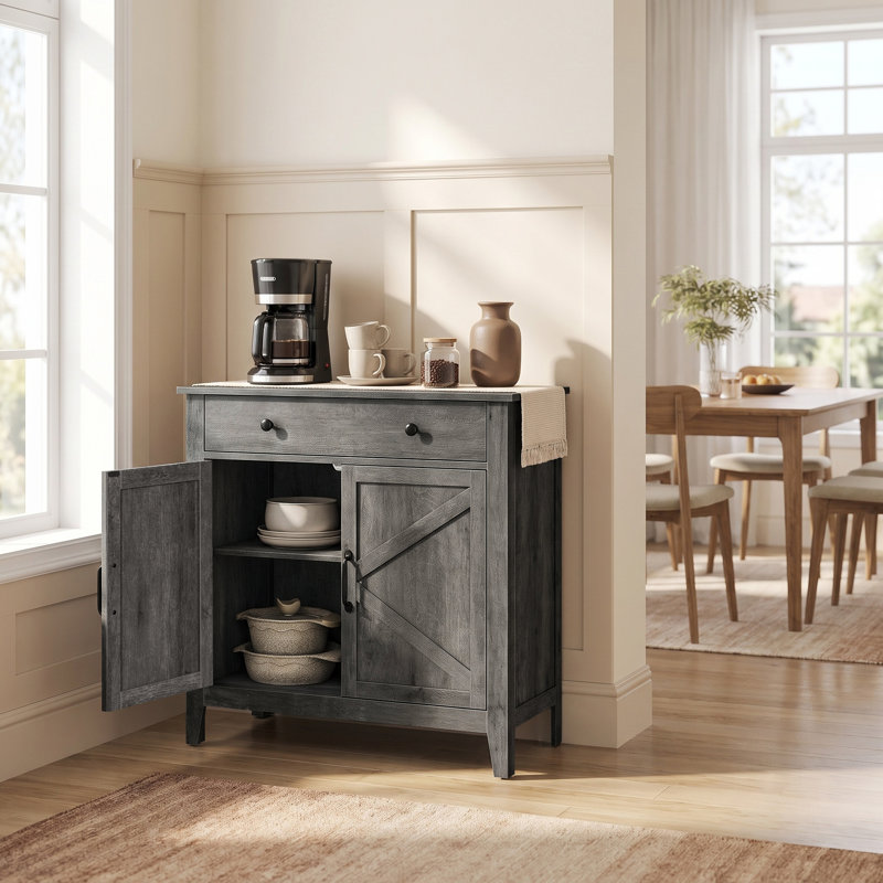 Buffet décoratif 2 portes avec séparateur de tiroirs Cassiana, Grey