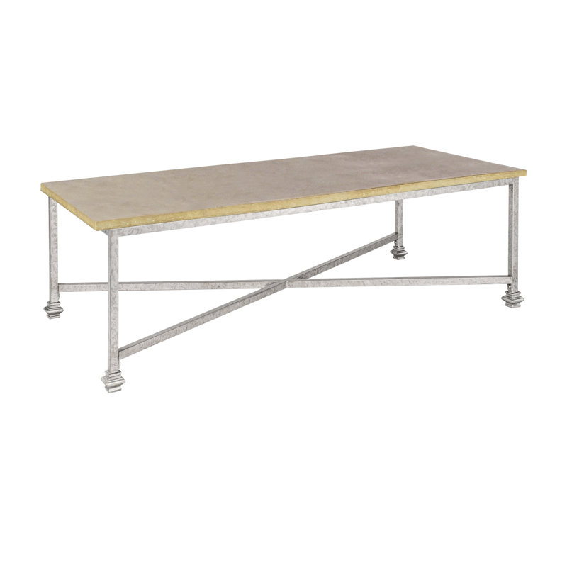 New York 4 Legs Coffee Table, 18.5" H x 60" L x 30" W,  Silver, Lite Travertine