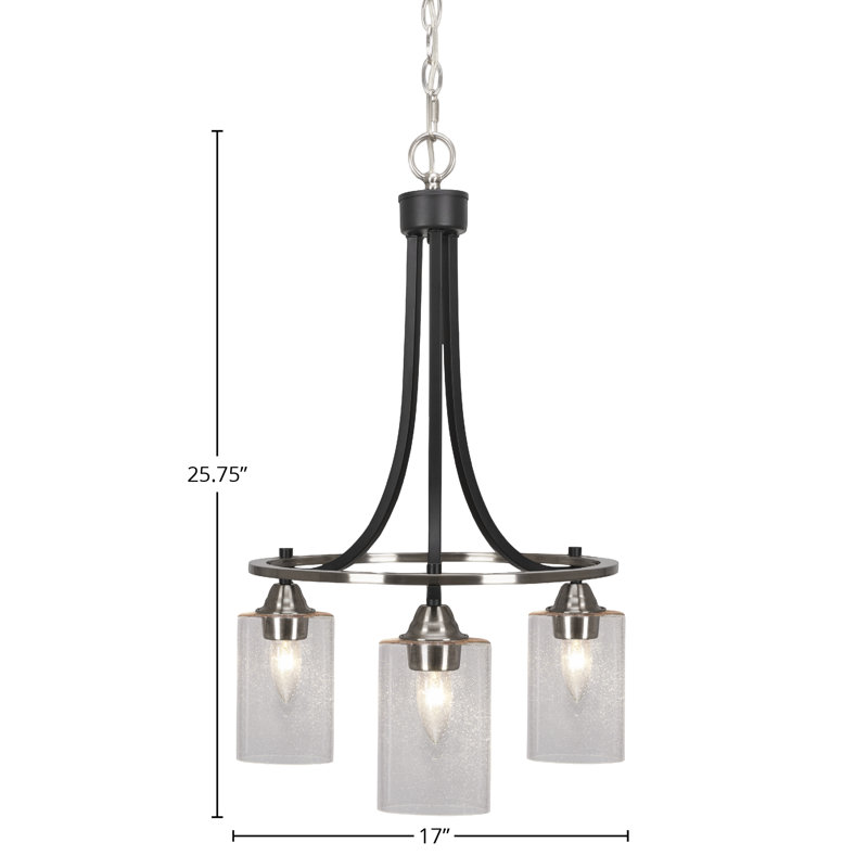 Lustre 3 lumières avec verre 4 "Paramount, H 25,75 po x l 17 po x P 17 po, À bulles, Noir mat/nickel brossé