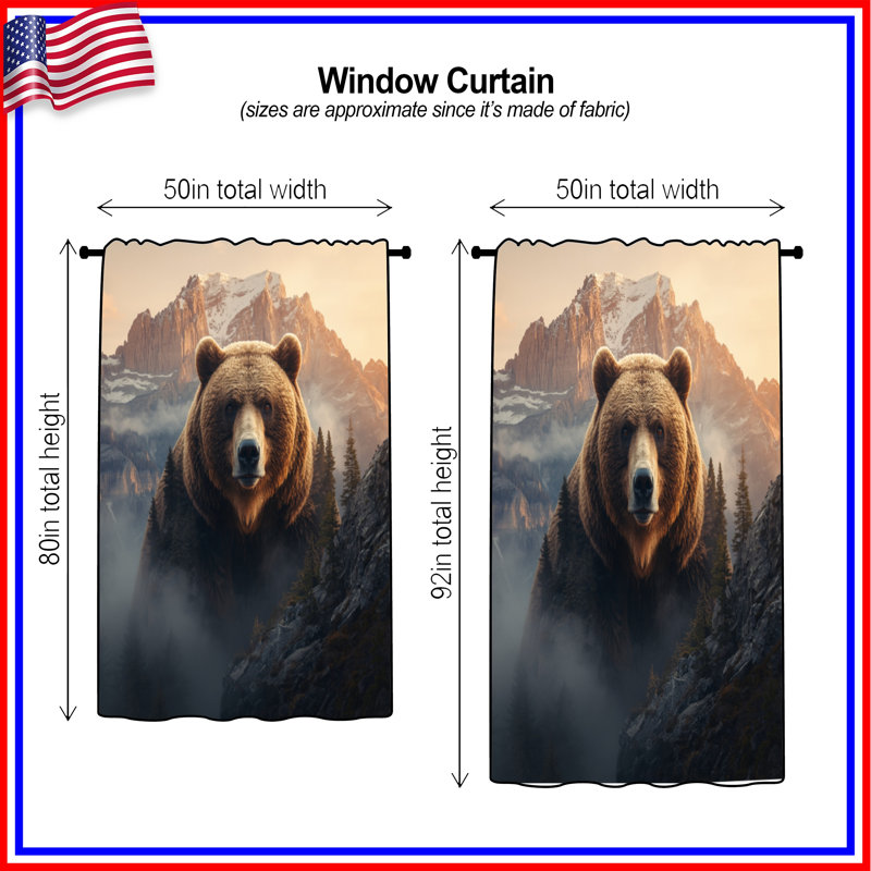 Rideaux de fenêtre Grizzly Bear In Mountains, 50" x 80" - 1 Panel, Sheer