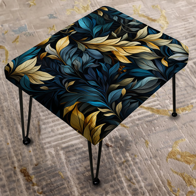 Repose-pieds rectangulaire bleu et jaune Leaf