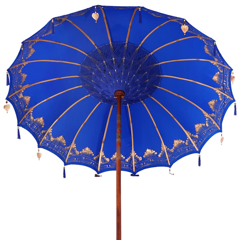 Balinese Parasol Cotton, Solid Wood, Blue, 260cm H x 215cm W x 215cm D
