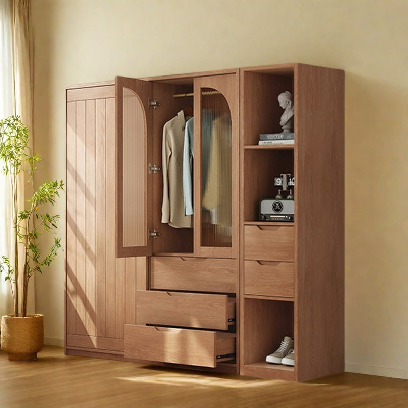 Retro Simple Push Pull Wardrobe, 78.74" H x 86.61" W x 23.62" D