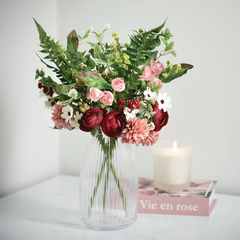 18.5" Pink and Red Plastic Rose Topiary Stems