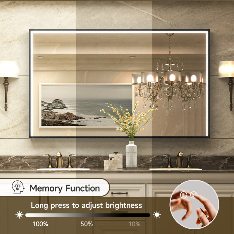 LED Metal Framed Anti-Fog Function 3 Color Adjustment Bathroom Mirror, 32" x 24"