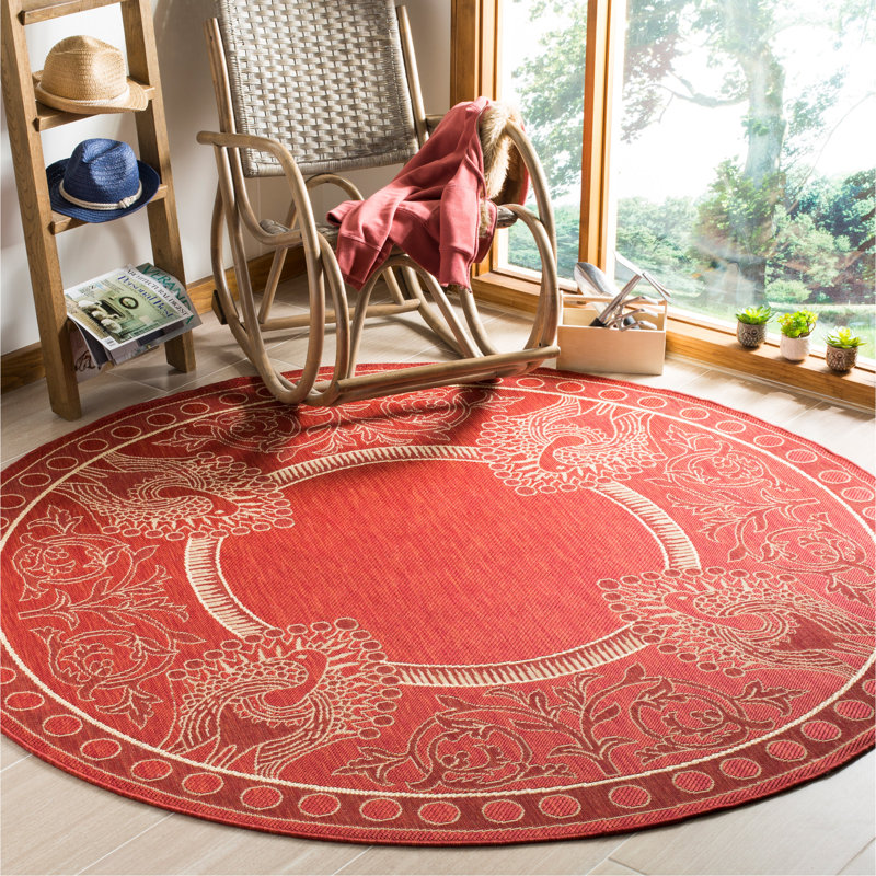Arneshia Floral Red/Natural Indoor/Outdoor Area Rug, Round 6'7"