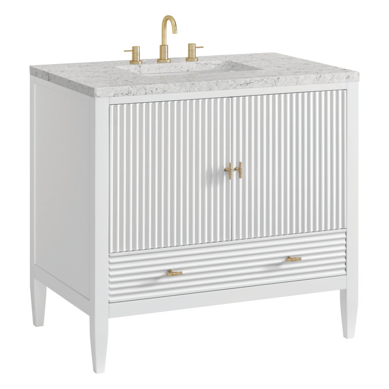 Myrrin 36'' W Single Vanity, Bright White, Eternal Jasmine Pearl, 8" Widespread