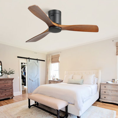 132CM Solid Wood 3-Blade Propeller Ceiling Fan with Remote Control