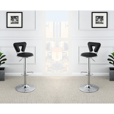 De 2 tabourets réglables modernes - similicuir noir avec hauteur de barre de base, cuir
