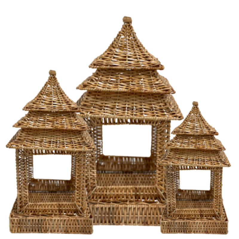 Wicker Pagoda Collection Votive Candle Holder, 16" H x 9" W x 6" D