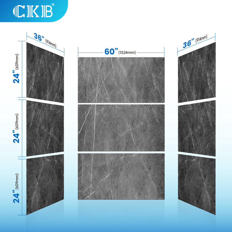 36" W x 72" H 9-Piece Acrylic Shower & Tub Wall Panel, Quick Install & Cuttable, 1/8" (2.8mm) Thickened