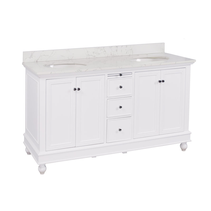 Ensemble de meuble-lavabo double 60 po Ferdinand, Blanc, Marbre d'ingénierie