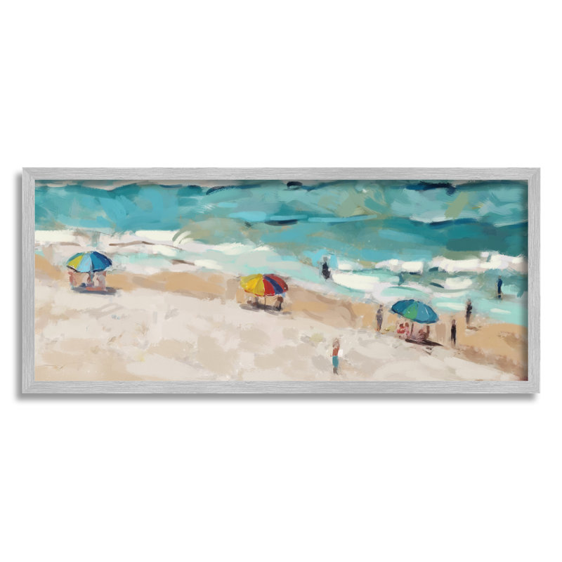 Bb-369 - Beachgoers d'été encadré sur bois par Ziwei Li, peinture, Estampe numérique Farmhouse, H 13 po x l 30 po x P 1,5 po