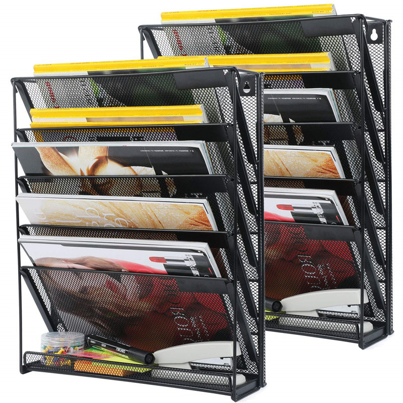 2 Pack Wall File Organizer, 6-Tier Vertical File Rack for Office/Home, Black