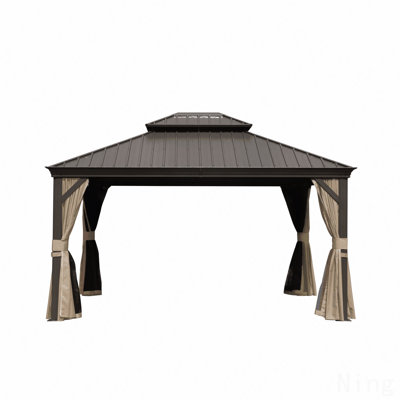 Gazebo en aluminium, moustiquaire pour l'extérieur avec double toit en acier galvanisé et rideaux