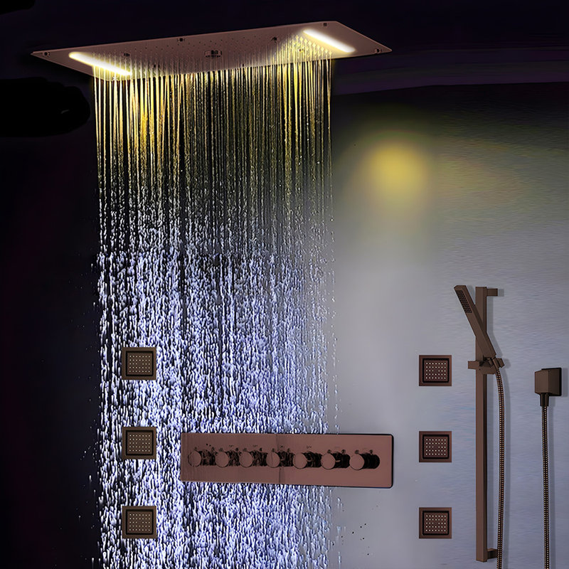 Venice Thermostatic LED Shower Set Digital Wall Panel, Rectangular Rainfall Design