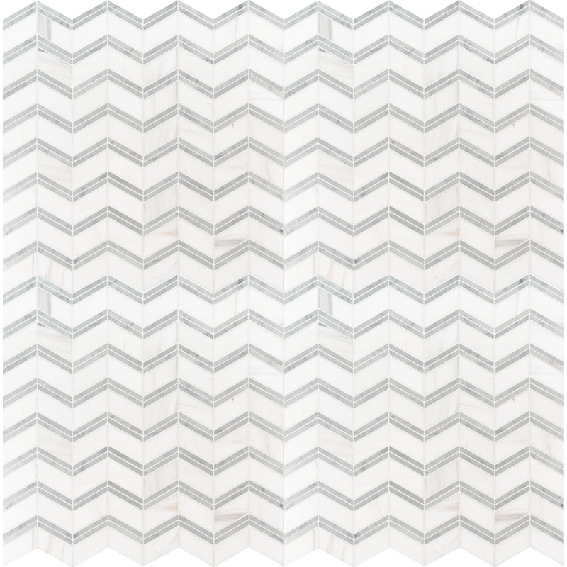 Calabria Frost Chevron 12 in. x 12 in. Polished Marble Mosaic Floor and Wall Tile