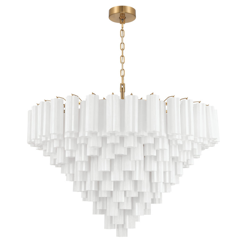 Lustre en laiton vieilli 49 po Sandbach, H 42,5 po x l 49 po x P 49 po, Blanc, Doré