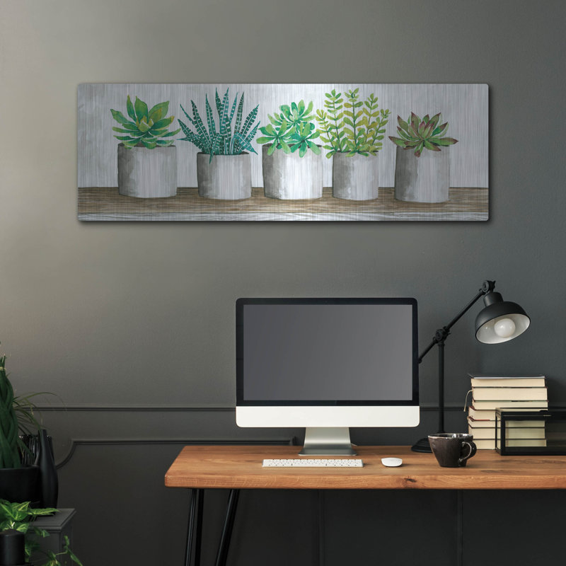 «Succulent Pots» par Cindy Jacobs, art de luxe en métal, «Succulent Pots» par Cindy Jacobs, H 16 po x l 48 po