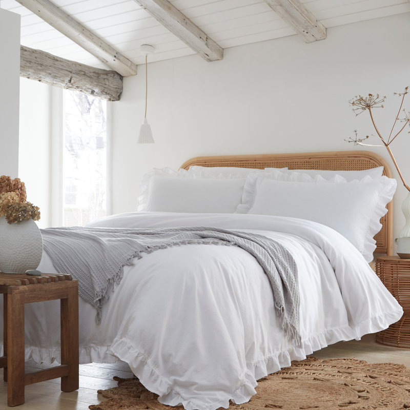 Cassia Frill Cotton Solid Colour Duvet Cover Set, Kingsize - 2 Standard Pillowcases
