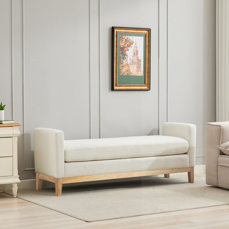 Upholstered Bench With Arms And 2 Bolsters, Wood, Ivory