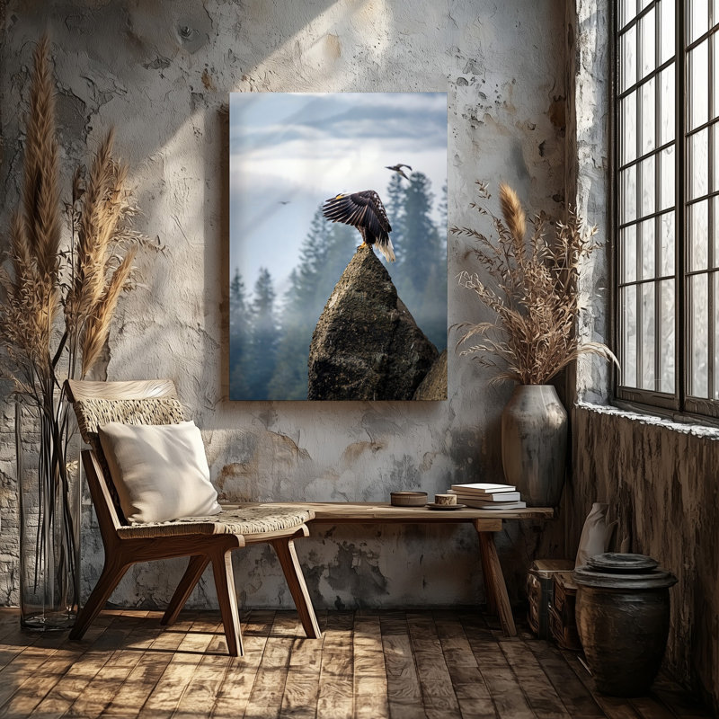 Toile, "Aigle chauve majestueux" entièrement réparti sur un perchoir, H 9 po x l 12 po