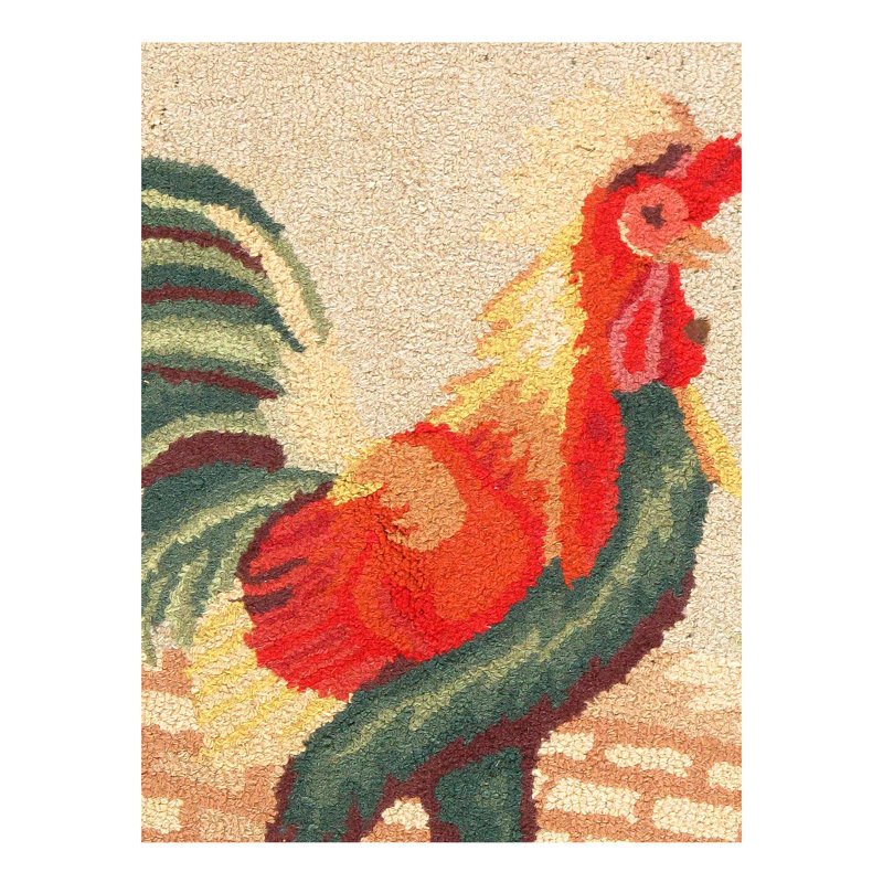 Tapis unique en laine beige / olive de 3 pi des années 2000 Analys