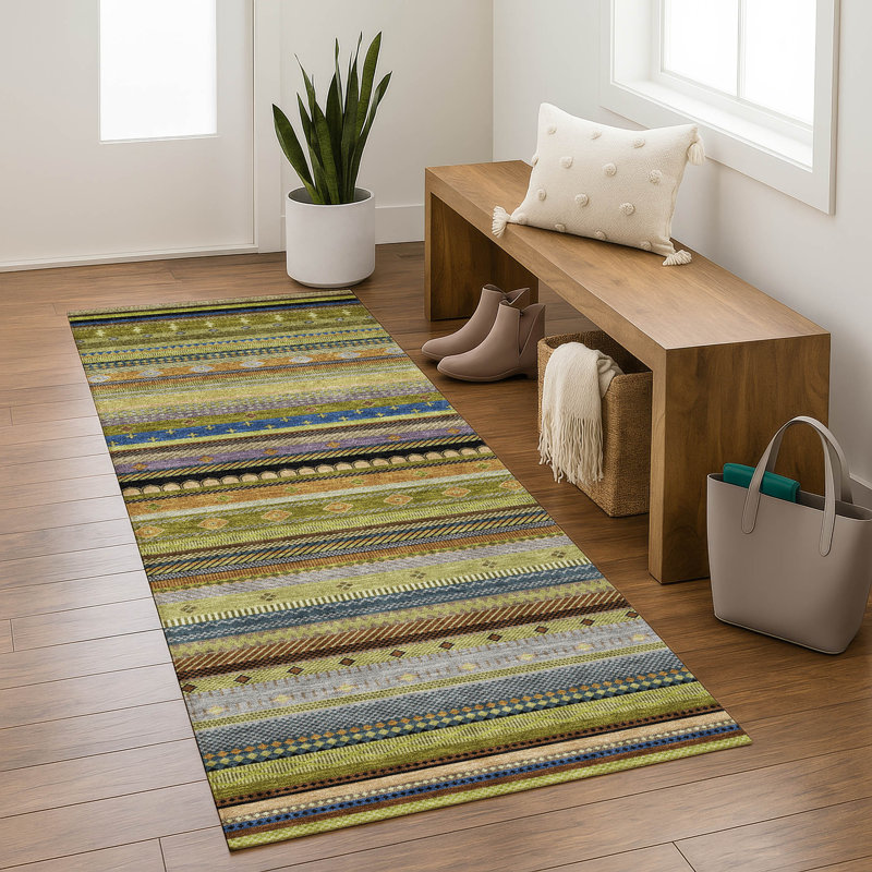 Tapis rayé de qualité supérieure Mayfield, Olive, Tapis de couloir 2 pi 3 po x 7 pi 6 po