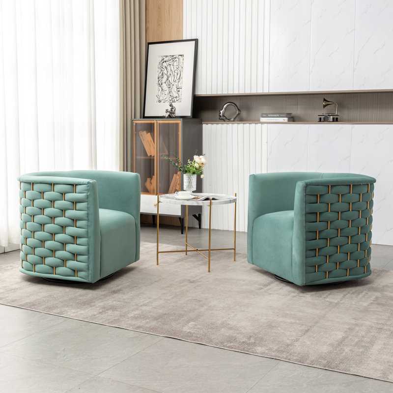 Occie Velvet Swivel Barrel Chair, Green Velvet