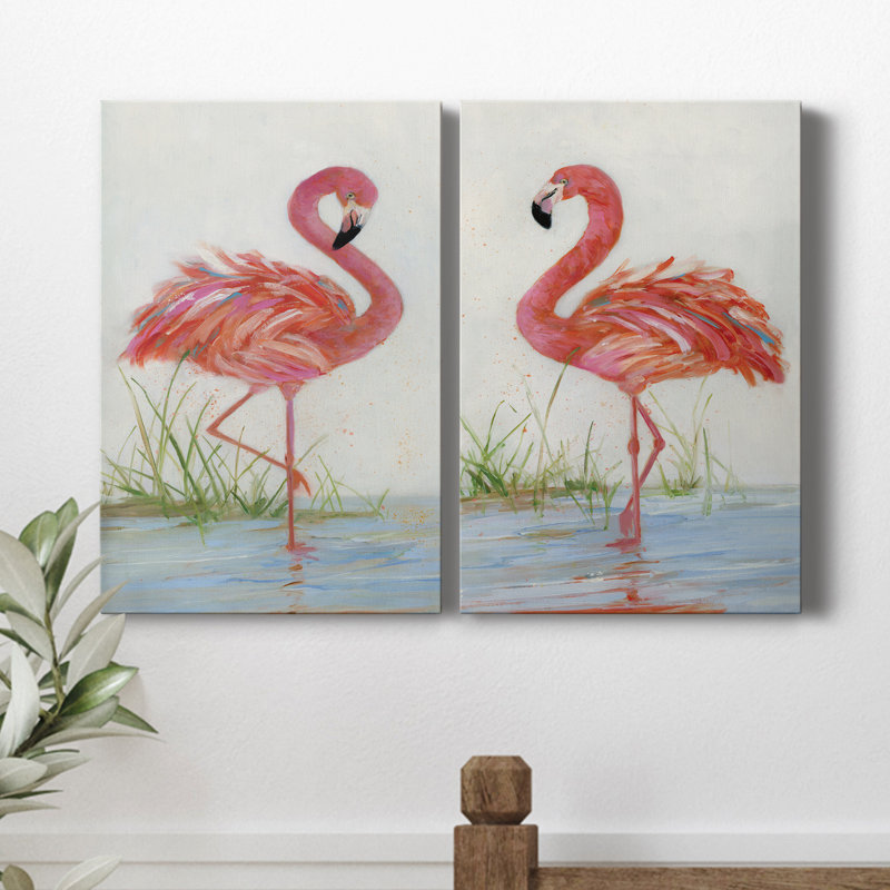 Flamingo I - ensemble de 2 peintures, H 60 po x l 80 po, Toile tendue, Sans cadre