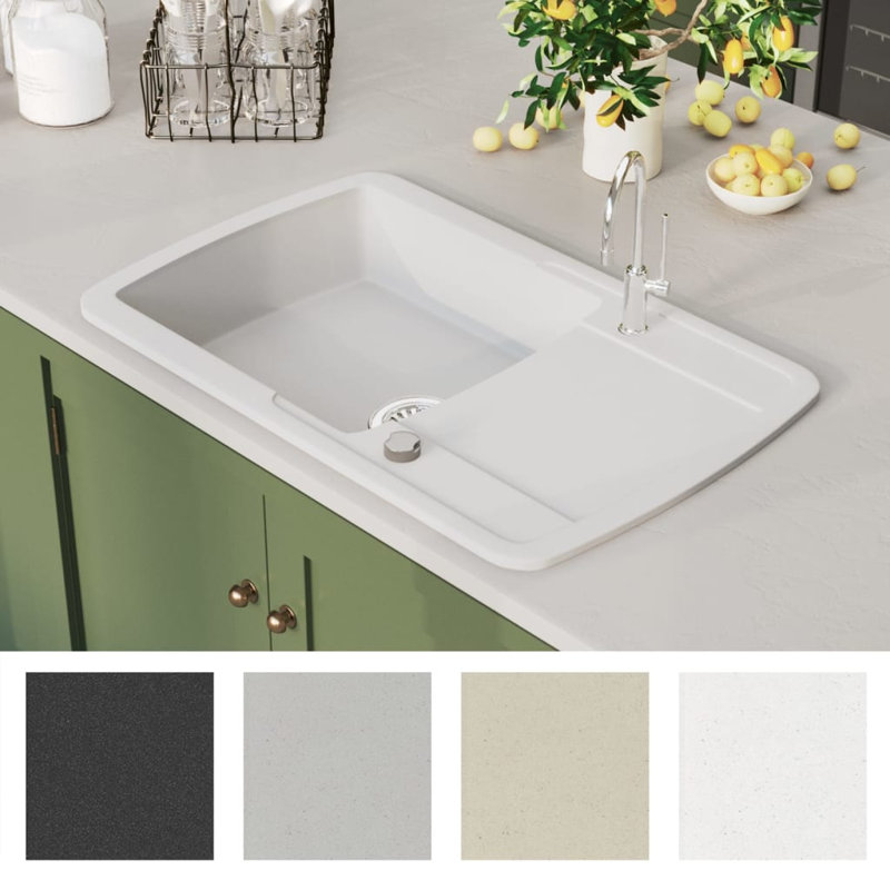 vidaXL Granite Kitchen Sink Single Basin White, White