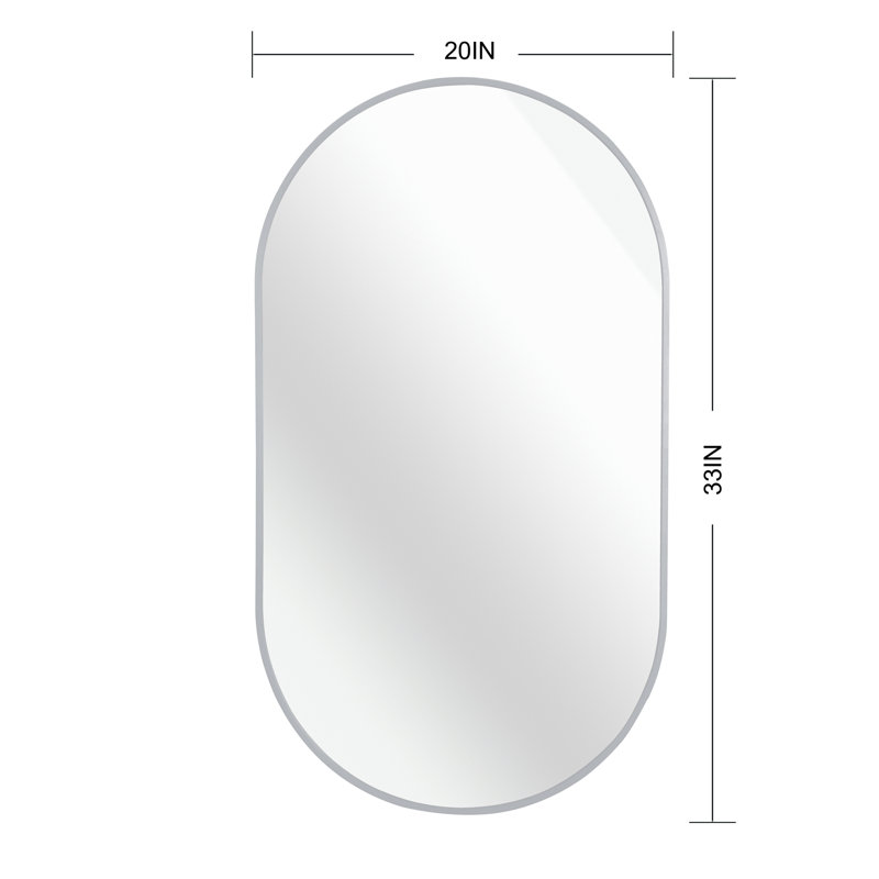 Miroir ovale en métal, Argent argent, 33 po x 20 po