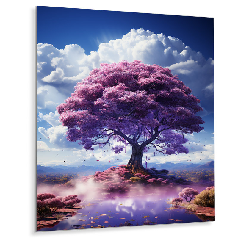 Arbre de jacaranda mauve fantaisie - Art mural en métal fantaisie, H 20 po x l 12 po x P 1 po
