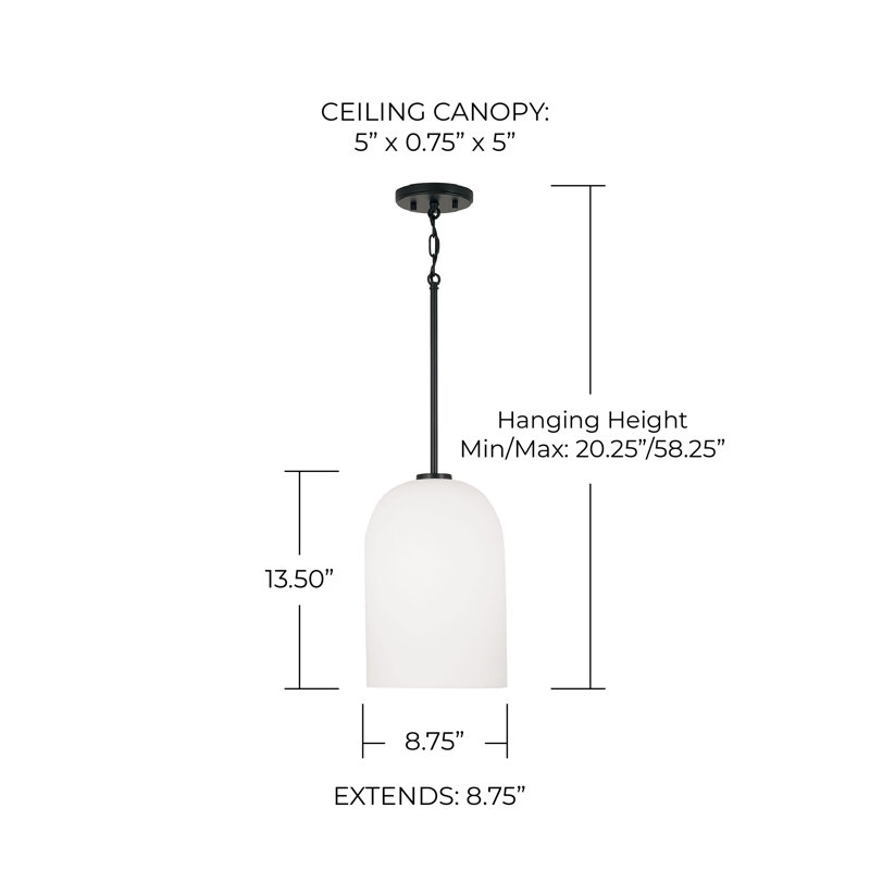 Luminaire suspendu en dôme à 1 lumière Hilvert, Noir