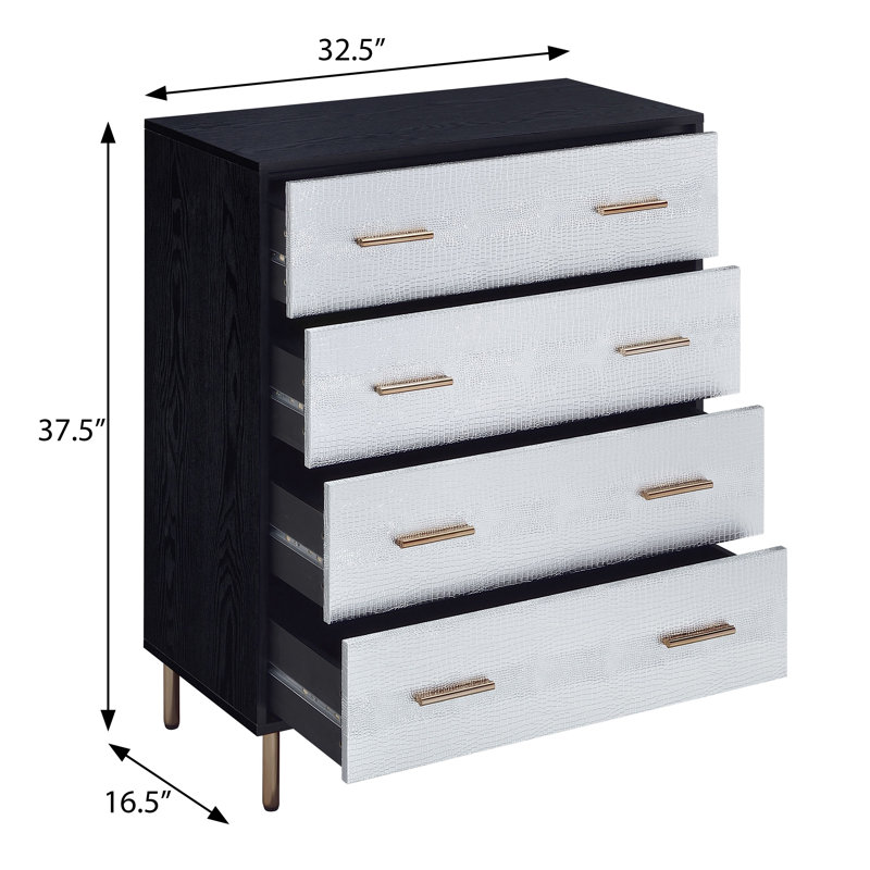 Commode rectangulaire à 4 tiroirs Demetrus, Noir / argent / or