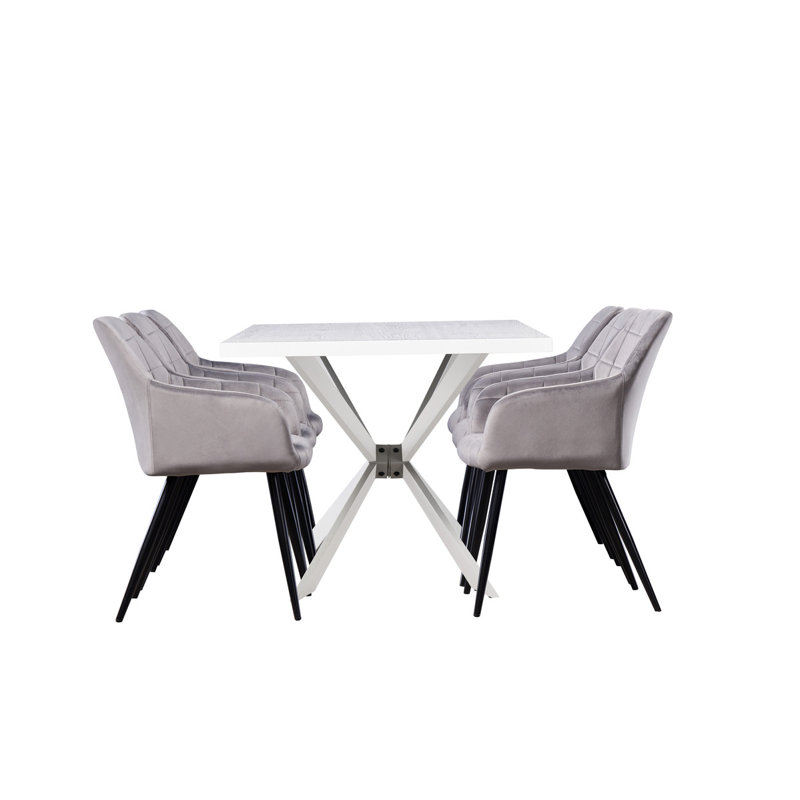 Yerres 6 Person Dining set - a Rectangular Wooden Dining Table with Metal Legs and a Set of 6 Quilted Velvet Dining Chairs for Dining Room - Modern Dining Table Set