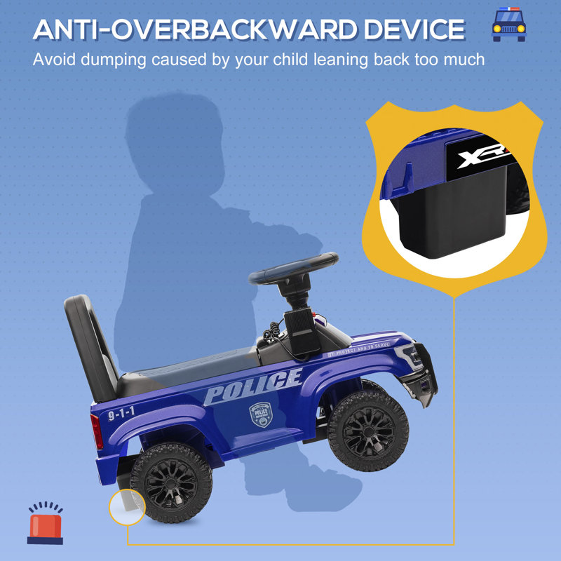 Blue Police Truck Ride-On with PA System and Storage