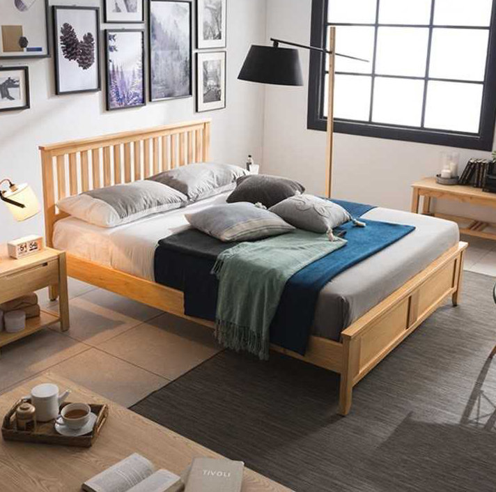 Lit standard en bois massif avec rangement Codman, Lit double, Pin