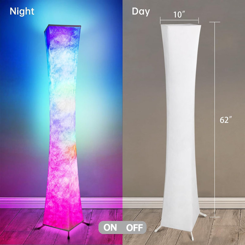Floor Lamp, Smart Led Lamp RGB Color Changing With APP & Remote Control, DIY Mode, Music Sync Standing Modern Corner Lamp For Living Room Bedroom Game (Square, 62 Inch)