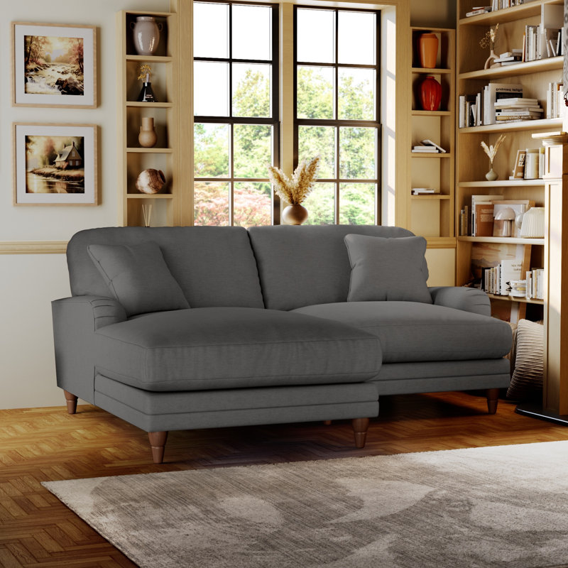 Elfur 3 Seater Sofa & Chaise, Charcoal, Burnished Beech, Right Hand Facing