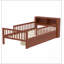 Lit simple avec rangement pour tête de lit, tiroirs sous le lit et garde-corps à trois côtés pour plus de sécurité, noyer-1497099022