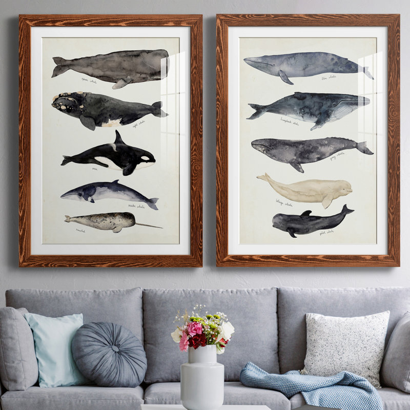Baleine graphique I - ensemble de 2 cadres photo, H 43,5 po x l 31,5 po, Impression encadrée, Érable