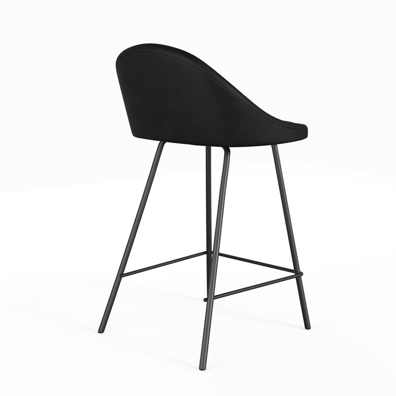 Tabouret de bar et de comptoir Holmes, Tabouret de comptoir (siège d’une hauteur de 23, Cuir vegan noir minuit