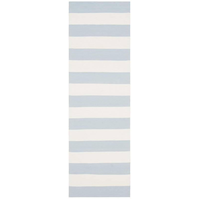 Tapis rayé bleu ciel / ivoire Brookvale, Tapis de couloir 2 pi 3 po x 7 pi