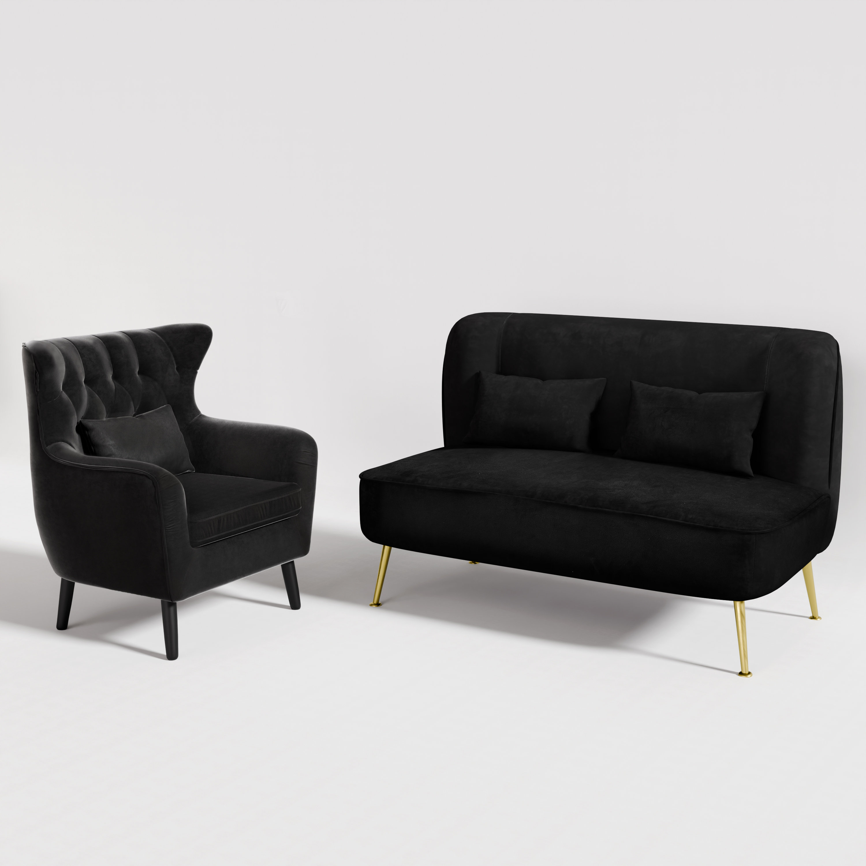 Mercer41 2-Piece Modern Velvet Upholstered Living Room Couch Set | Wayfair