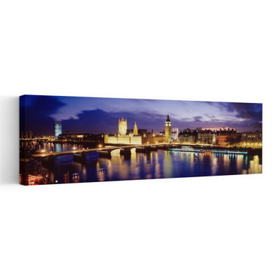 Buildings Lit Up At Dusk, Big Ben, Houses Of Parliament, London, England Abstract Contemporary Architecture City Wall Art