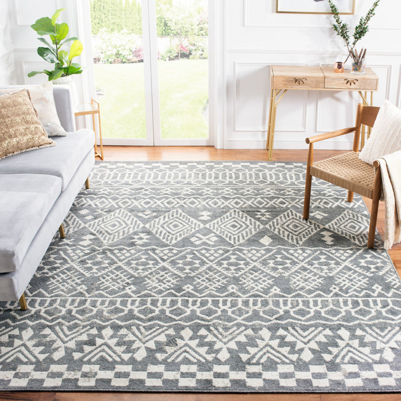 Tapis ivoire / gris anthracite Betty Southwestern, Rectangle 8 pi x 10 pi